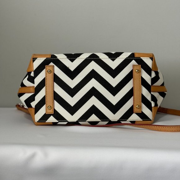 Dooney & Bourke Chevron Leather Satchel Bag | Black and White Geometric … - Picture 11 of 16